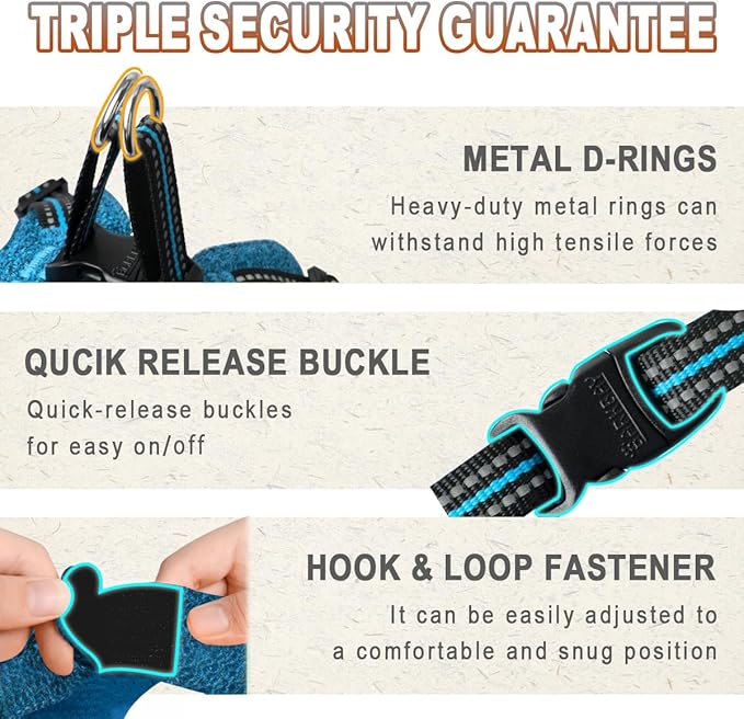 BARKBAY Dog Harness, Reflective Adjustable Puppy No Pull Harness, Breathable Soft, X-Small, Blue/Black