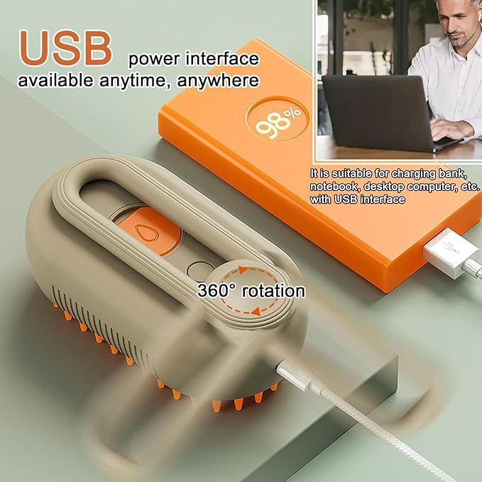 Cat Steam Brush for Shedding, 4 in 1 Rechargeable Pet Steam Brush for Dogs and Cats, Anti-Static, Massage, Cleaning, Shedding & Combing All In One! (Khaki)