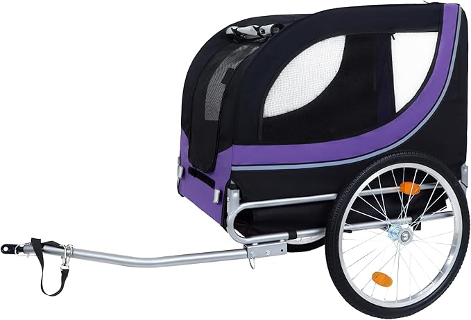 Blue-Grey Large Folding Bike Trailer for Dogs – Heavy-Duty Steel Frame, 66LB Capacity Pet Carrier for All-Terrain Cycling, Jogging & Camping Adventures!