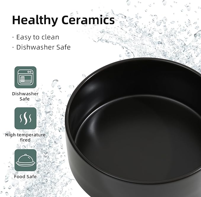 Ceramic Raised Dog and Cat Bowl Set, 2 Heights Elevated Stand, Food and Water Bowl for Small Breed Dogs, Cats, Kitty, Weighted Dog Dishes, Pet Bowls(5.1'',13.5oz, Black)