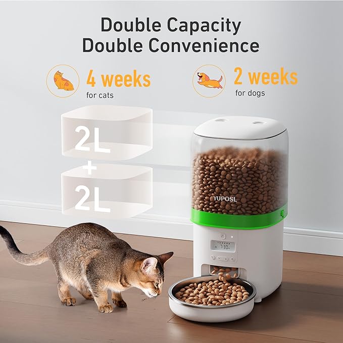Automatic Cat Feeder - 4L Timed Auto Pet Feeder for Cat and Dog with Dry Food Dispenser, 180-day Battery Life, 1-6 Meals Per Day, 1-16 Portion, Desiccant Bag Keeps Food Fresh