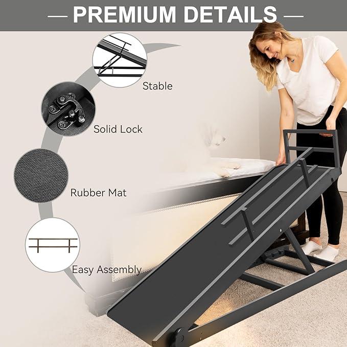 ABORON Dog Ramp,Adjustable Folding Pet Ramp for Bed,Couch,SUV - High Traction Portable Rubber Paw Ramps,Great for Small & Large Old Dogs & Cats, Supports up to 200 lbs,55''Long