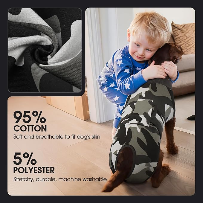 FUAMEY Dog Recovery Suit Male,Dogs Surgery Neuter Suits Puppy Spay Shirts for Female Protect Dog's Skin Anti Licking Abdominal Wounds Doggie Onesie Pet Bodysuit Alternative to Cone Grey Camouflage XL