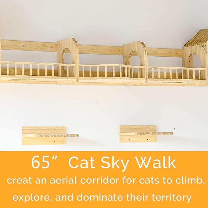 Cat Wall Shelves and Furniture Set with Condos, Perches, Bridge Ladders, Sisal Scratching Posts - Steps and Houses for Cats (D)