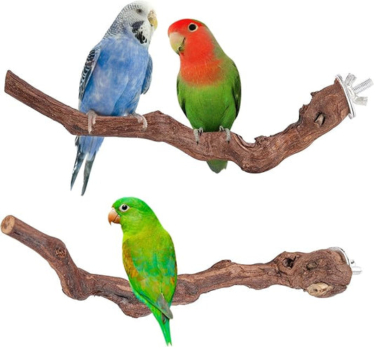 2 pcs 9.8 inch Bird Perches Stand Natural Wood Bird Perches, Birdcage Wood Stand Tree Perches for Birds Cockatiels Parrots Conures Macaws Finches(2PCS 9.8" Length)