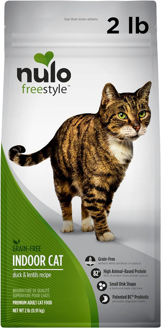 Nulo Freestyle High Protein Indoor Cat Food, Duck & Lentils Recipe - Natural Grain-Free Dry Indoor Cat Food with Omega Fatty Acids, & Probiotics, 2 lb Bag