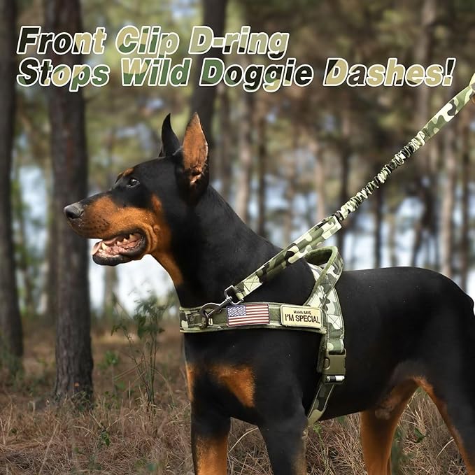Forestpaw No Pull Dog Harness - Soft Flannel Padded Tactical Dog Vest Harness with Quick Release Buckle, Adjustable Reflective Pet Harness for Small Medium Dogs Walking Training,Green Camouflage S