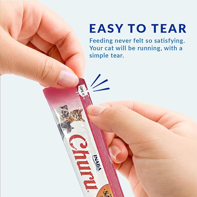 INABA Salmon Churu Cat Treats, Lickable, Squeezable Creamy Purée Cat Treat with Green Tea Extract & Taurine, 0.5 Ounces Each Tube, 24 Tubes (4 per Pack), Salmon Recipe with Scallop Flavor