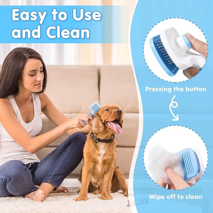 Cat Grooming Brush, 9PCS Dog Brush Kit with Pet Nail Clipper and File, Deshedding Brush for Cats, Cats Dog Shedding Brushs for Small Large Pets, Includes Flea Comb, Bath Brushs,Undercoat Rake (Blue)