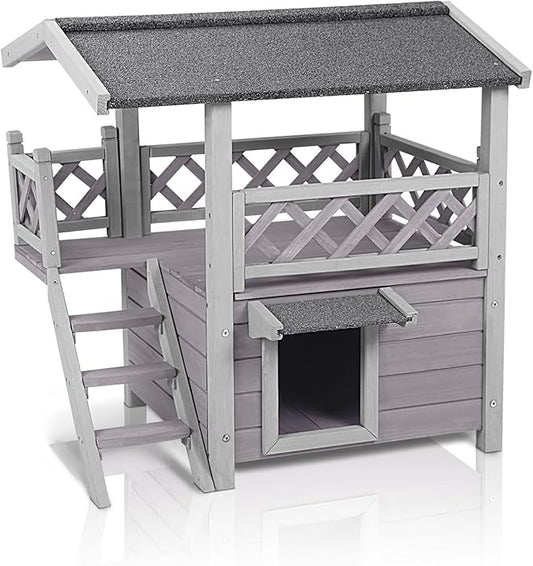 GUTINNEEN Cat House Outdoor Weatheproof Feral Cat Shelter Wooden Cat Condos for Winter Large Balcony（AIR09）