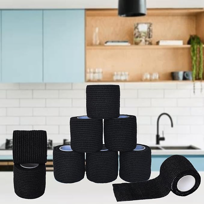 9 Pack 2" x 5 Yards Self Adhesive Bandage Wrap Self Stick Wrap for Ankle, Wrist, Finger, Sports, Breathable Cohesive Vet Tape for Pets (Black)