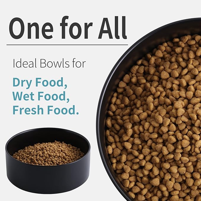 Black Dog Bowl Ceramic for Medium Large Breed,Dog Food Water Dish Heavy Weighted, Non Slip Porcelain Extra Large Big 9.4 in Pet Bowl