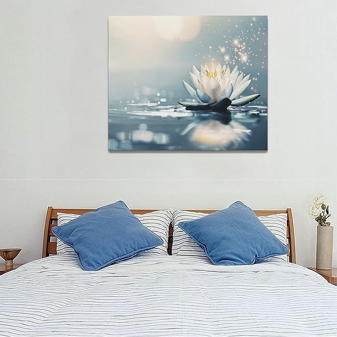 Bathroom Lotus Wall Art Floral Pictures Zen Meditation Wall Decor Yoga Spa Spiritual Canvas Print Painting Artwork for Bathroom Restroom Living Room Bedroom 20"x24"