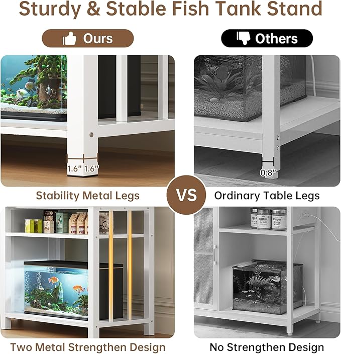 Aquarium Stand with Power Outlets, 55-75 Gallon Heavy Duty Fish Tank Stand with Cabinet Storage & Adjustable Shelf, for Fish Tank, Turtle Tank, Reptile Terrarium, 1000LBS Capacity, White
