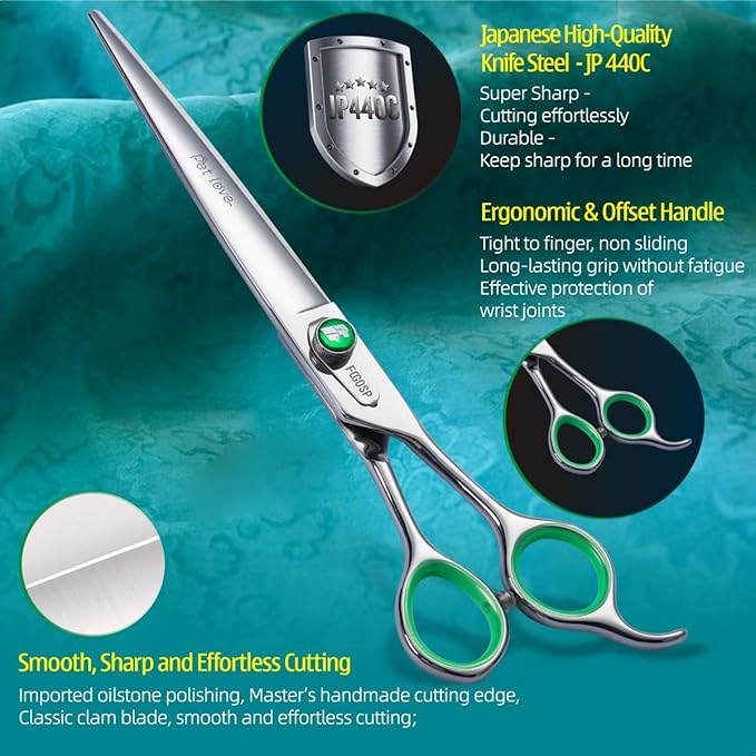 7'' Straight Dog Grooming Scissors Professional Grooming Shears for Dogs Cat Pet Japan 440C Stainless Steel Dog Cutting Scissors for Grooming Right Handed