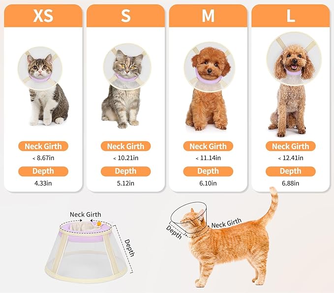 Cat Cone Collar Soft- Adjustable Comfortable Air Mesh Recovery Cone After Surgery to Stop Licking and Scratch, Alternative to Plastic Elizabethan Collar for Cat, Whiskers Freedom (Purple, S)