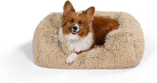 Best Friends by Sheri Shag Lounge Bed Calming Faux Fur Dog Bed, Taupe, Medium, 30" x 20"