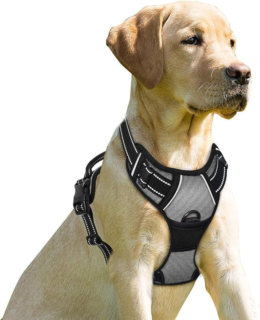 BARKBAY No Pull Dog Harness Front Clip Heavy Duty Reflective Easy Control Handle for Large Dog Walking(Dark Grey,XL)