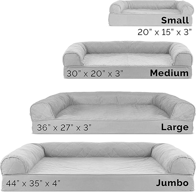 Furhaven Cooling Gel Dog Bed for Large/Medium Dogs w/ Removable Bolsters & Washable Cover, For Dogs Up to 55 lbs - Quilted Sofa - Silver Gray, Large
