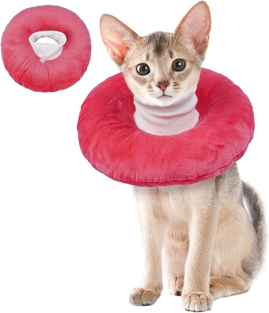 BRKURLEG Cat Cone Collar Soft, Cute Cat Recovery Cones, Soft Protective Pet Neck Cone, Adjustable Kitten Cones to Stop Licking, Pet Anti-Lick Wound Healing Elizabethan Collar, Pink, S