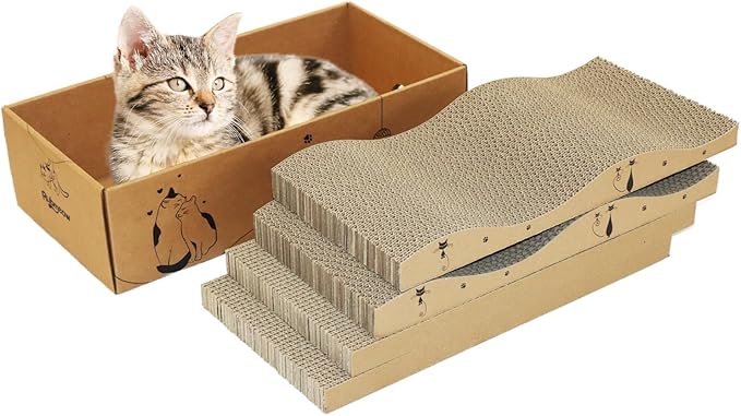Cat Scratcher Cardboard Pad Scratch Box,4pcs Scratching Board for Indoor Cats,Reversible Durable with Catnip
