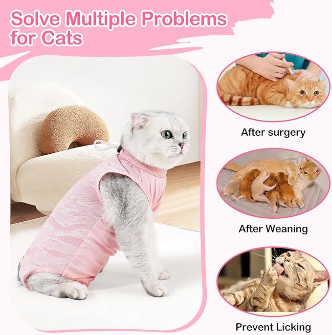 Cat Recovery Suit Cats Onesie After Surgery, Breathable Cats Surgery Suits Female for Abdominal Wounds, Kitten Recovery Suits E-Collar Alternative Cat Onesie After Spay Anti Licking