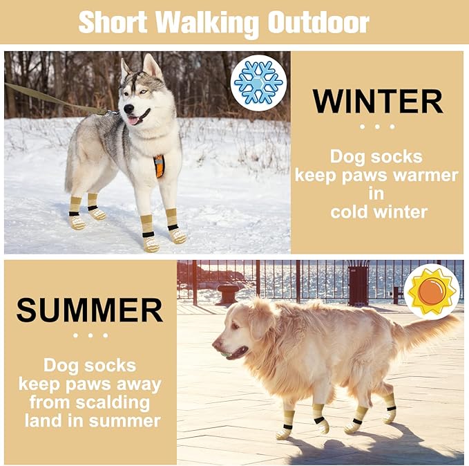BEAUTYZOO Anti Slip Dog Socks for Small Medium Large Dogs with Grips Straps on Hardwood Floor Protection Wear, Traction Control 3 Pairs Double Side Paw Protector to Prevent Licking for Girl or Boy