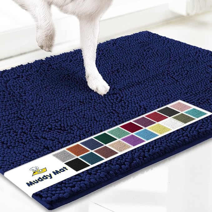 Muddy Mat® AS-SEEN-ON-TV Highly Absorbent Microfiber Dog Door Mat and Pet Rug, Non Slip Thick Washable Area and Bath Mat Soft Chenille for Kitchen Bathroom Bedroom and Indoor - Navy Blue XXL 60"X48"