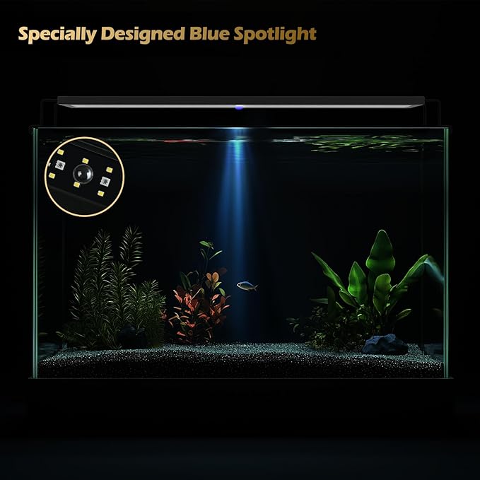 GLOWRIUM LED Aquarium Light with Remote, Full Spectrum Fish Tank Light with Auto Timer, IP67 Waterproof Freshwater Planted Tank Light, Dimmable RGB+W+Moon LEDs with High Performance (23W 30-35inch)