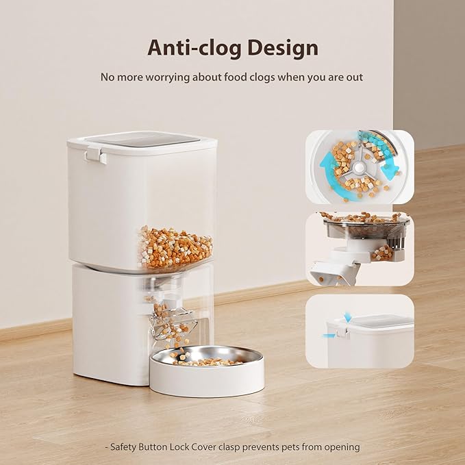 5L/21 Cups Automatic Cat Feeder, Timed Automatic Pet Feeders, Cat Dry Food Dispenser Dual Power, 10 Meals Programmable 1-15 Portion Control Cats Feeder, Pet Food Dispenser for Cats & Puppy(Not WiFi)
