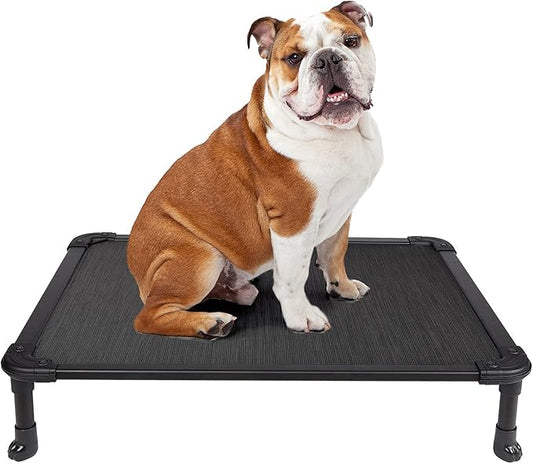 Veehoo Chew Proof Elevated Dog Bed - Cooling Raised Pet Cot - Rustless Aluminum Frame and Durable Textilene Mesh, Unique Designed No-Slip Feet for Indoor or Outdoor Use, Black, Medium, CWC2002