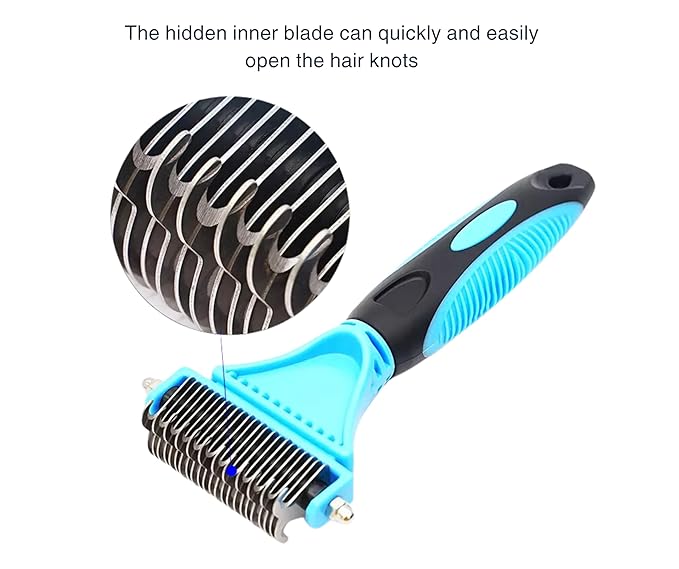 3-in 1 Dog & Cat Grooming Supplies- Self-cleaning Slicker Brush, Deshedding Rake Comb, And Finger Toothbrush For Dogs & Cats | Perfect For Pet Grooming Kit, Dematting And Dental Tool (blue)