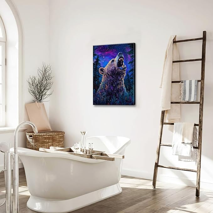 Bear Forest Wall Art Canvas Fantastic Animal Wall Decor Prints Framed Painting Pictures Gifts Artwork for Bathroom Kitchen 16"x24"