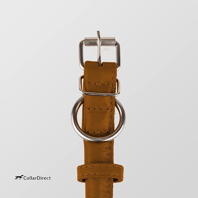 CollarDirect Rolled Leather Dog Collar, Soft Padded Round Puppy Collar, Handmade Genuine Leather Collar Dog Small Large Cat Collars 13 Colors (8-11 Inch, Cinnamon Textured)