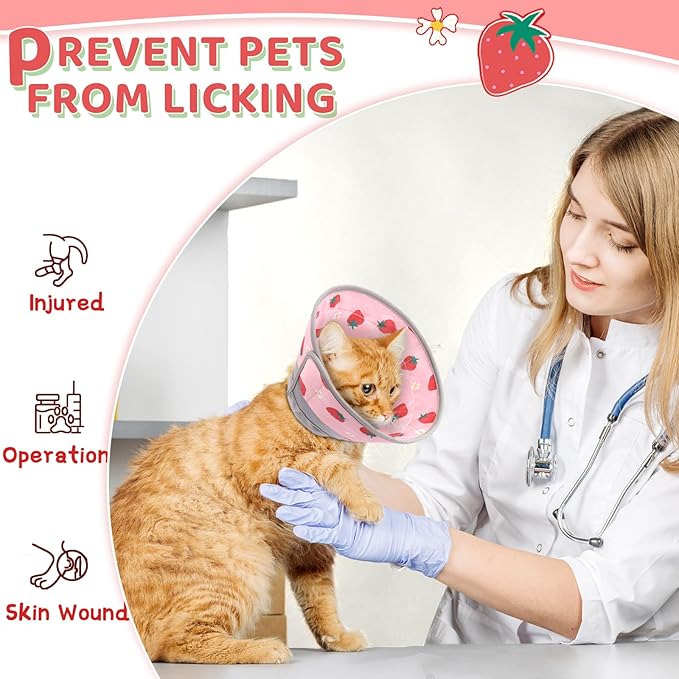 Cat Cone Collar Soft to Stop Licking, Adjustable, Foldable Lightweight Kitten Cones After Surgery Recovery for Cats & Kittens, Cat Cone Alternative (Pink, S)