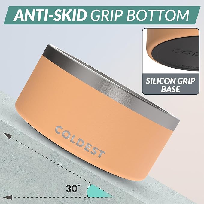 Coldest Dog Bowl - Anti Rust Metal, Non Slip, 3 Layers Insulated Stainless Steel Dog Bowls - Spill Proof & Heavy Duty - Water Bowl for Dogs, Cats & Pets, Dish Washer Safe (200 oz, Sahara Peach)
