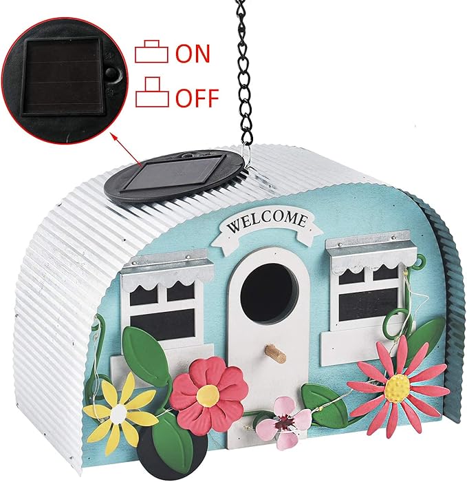 BAYN Bird Houses for Outside Decorative with 10 LEDs Solar String Lights Humming Bird Houses for Outside Hanging Handwork Bird Nest Garden Decor Outdoor