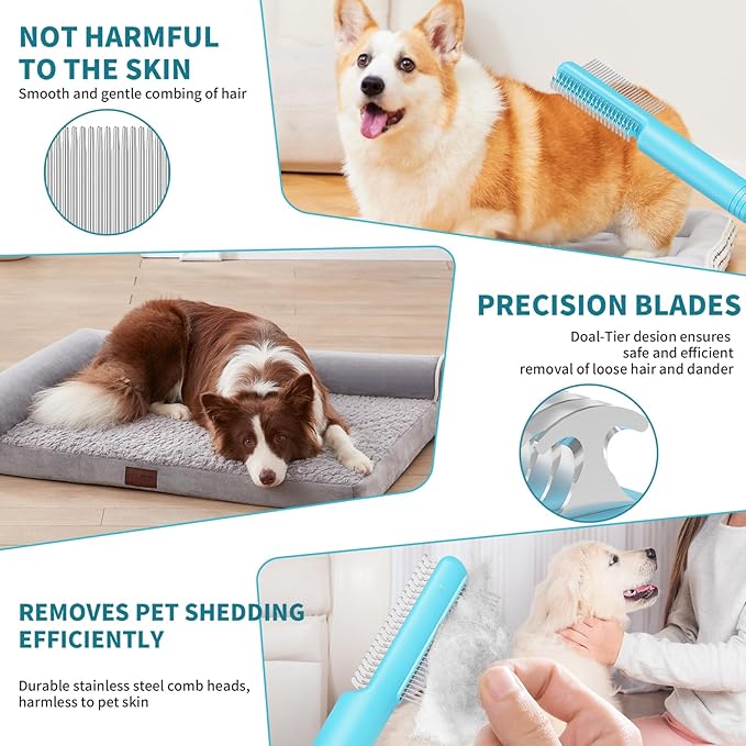 4 in-1 Pet Grooming Combo and Pet Hair Removal Soft Brush - Deshedding Dog Brush,Metal Comb for Cat and Dog,Dematting Comb,Matted Fur on Cats and Dogs