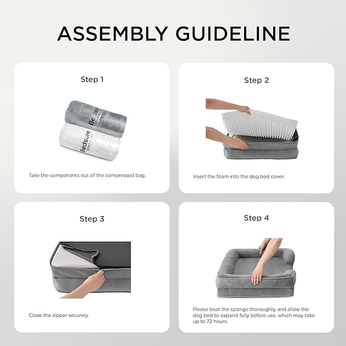 Bedsure XXL Orthopedic Dog Bed for Extra Large Dogs - Washable Giant Dog Cat Bed Waterproof, Comfort Dogs Couch Sofa with Washable Removable Cover, Pet Bed with Nonskid Bottom, Grey, 52"