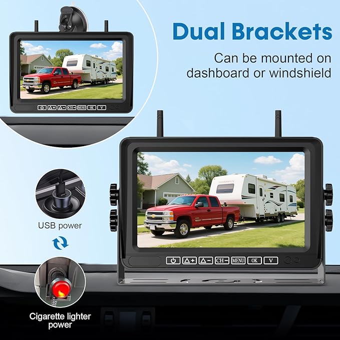 7-Inch Wireless Backup Camera for RV Trailer - HD 1080P Monitor, Night Vision, IP69 Waterproof, Easy Installation Compatible with Furrion, Split Screen 4 Channels Y31