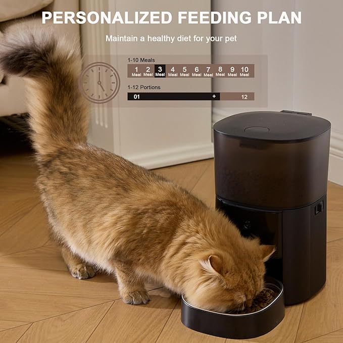Automatic Cat Feeder WiFi with App Control, Voice Recorder, 4L Dry Pet Food Dispenser for Cats & Dogs with Freshness Preservation, Custom Feeding Times & Portions, Dual Power
