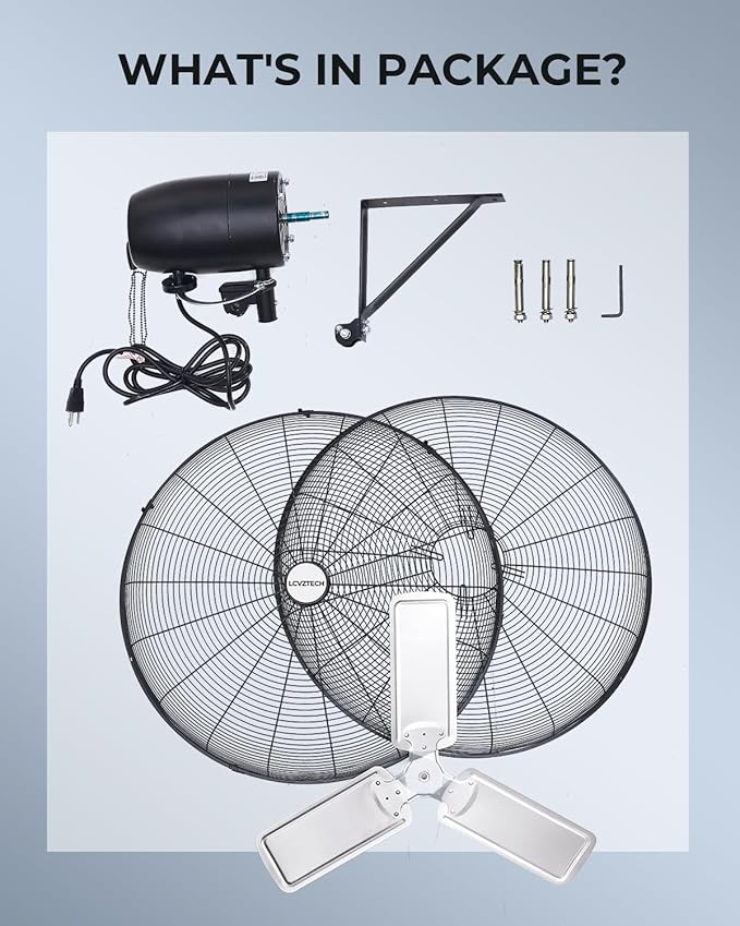 30 inch Wall Mount Fan Oscillating, 3-Speed 8850 CFM High Velocity Industrial Wall Mounted Fan, Heavy Duty Air Circulator for Garage, Shop, Gym, Workshop, Covered Patio - UL Listed