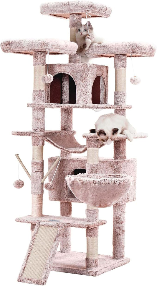 Hey-brother Cat Tree, 71 inches XL Large Cat Tower for Indoor Cats, Multi-Level Cat House with 3 Padded Perches, Big Scratcher, Cozy Basket, 2 Cat Condos and Scratching Posts, Muchroom MPJ034MU