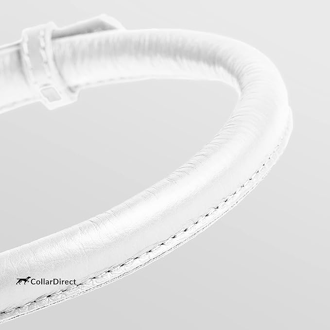 CollarDirect Rolled Leather Dog Collar, Soft Padded Round Puppy Collar, Handmade Genuine Leather Collar Dog Small Large Cat Collars 13 Colors (6-7 Inch, White Textured)