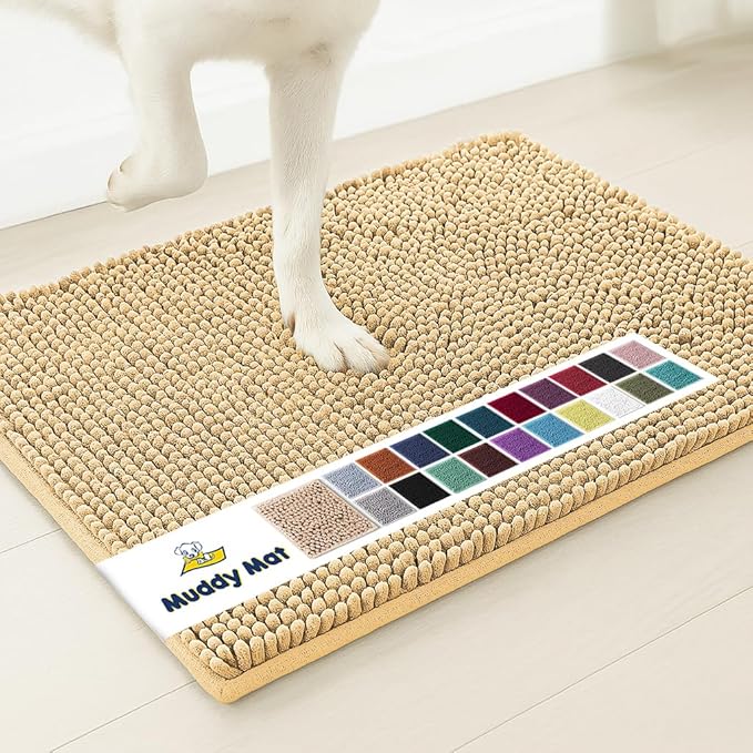 Muddy Mat® Shown on TV – Super Absorbent Microfiber Dog Door Mat for Muddy Paws, Non-Slip Washable Pet Rug, Quick Dry Chenille Entryway Carpet, Machine Washable Indoor Outdoor mat, Beige 35"x24"