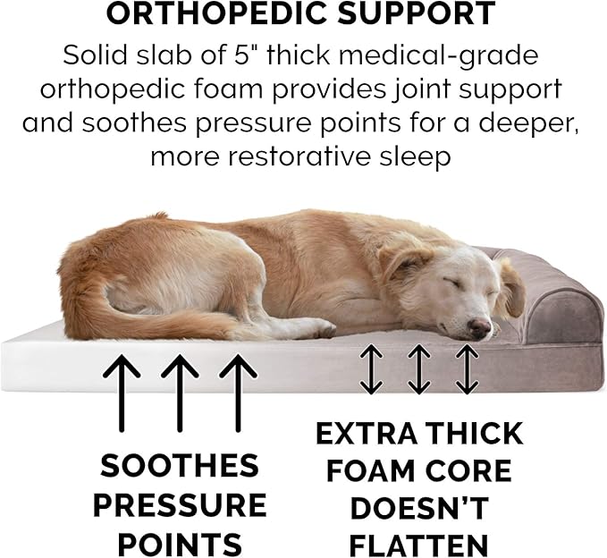 Furhaven Orthopedic Dog Bed for Large Dogs w/ Removable Bolsters & Washable Cover, For Dogs Up to 125 lbs - Faux Fur & Velvet Sofa - Driftwood Brown, Jumbo Plus/XXL