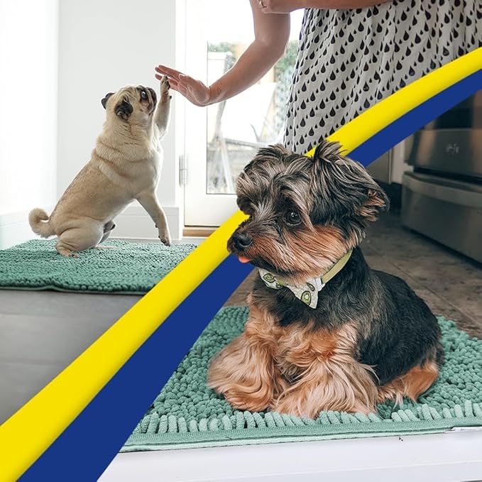 Muddy Mat® Pack of 3 Highly Absorbent Microfiber Dog Door Mat and Pet Rug, Non Slip Thick Washable Area Mat Soft Chenille for Kitchen Bathroom Bedroom and Outdoor - Sea Green Small, Medium & Large