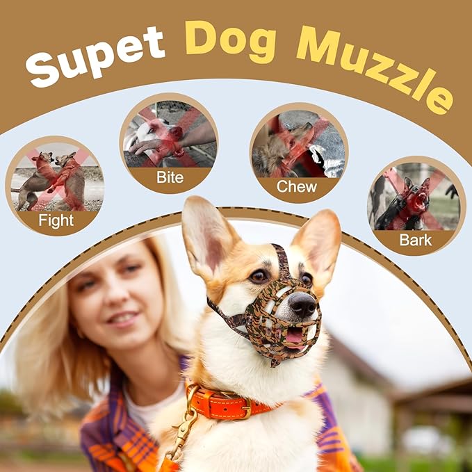 Basket Muzzle to Prevent Biting, Dog Muzzle for Large Medium Small Dogs Allows Panting Drinking Anti Chewing, Perfect for Grooming Trimming Training and Aggressive Reactive Dogs (Brown, Size 2)