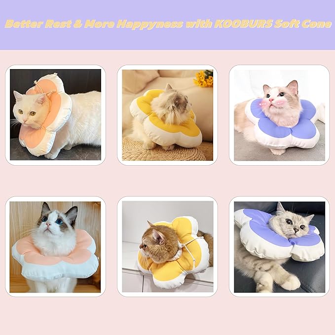 Cat Cone Collar Soft,Adjustable Adjustable Kitten Cone After Surgery, Waterproof Recovery E Collar for Pet to Stop Licking(Pink Flower, Large)