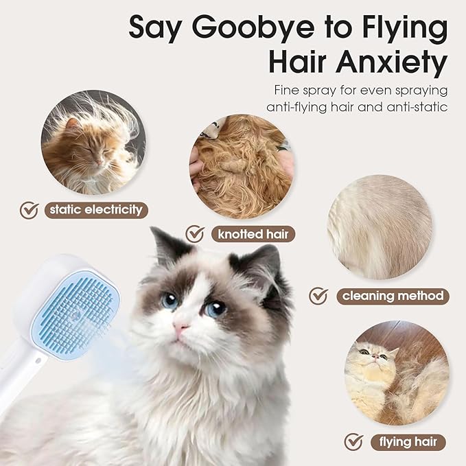 Cat Steam Brush，3 In 1 combs for indoor cats，pet steam brush for shedding,Dog shedding for Long and Short Hair Dogs and Cats Pet Grooming Brush Remove Tangled Loose Hair (Blue)